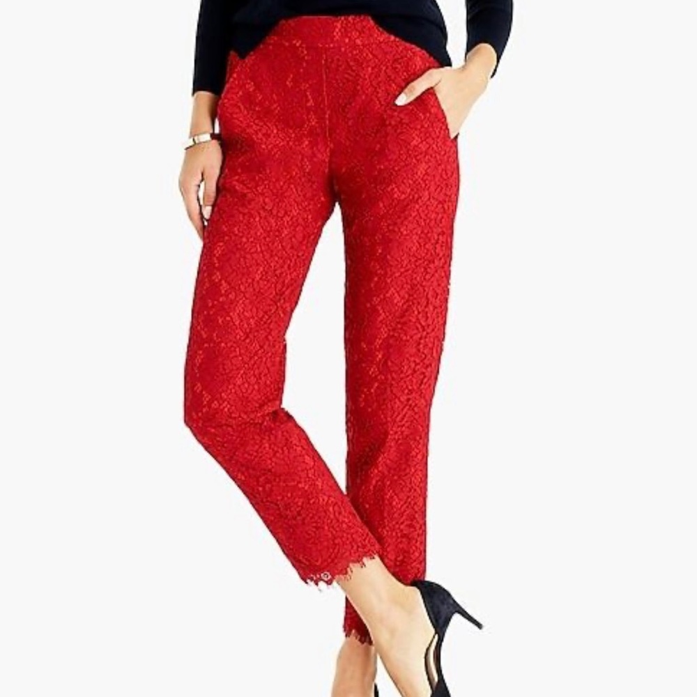 J. Crew Easy Pant in Lace, red, size 00